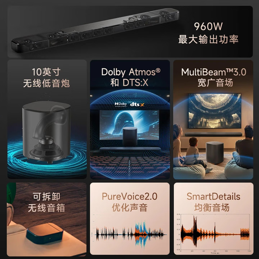 JBLBAR1000MK2 Echo Bar Home Theater Speaker 7.1.4 Dolby Atmos Home Theater Soundbar Wireless Surround Subwoofer Home Living Room Speaker BAR 1000MK2