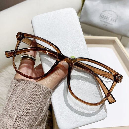 Midai Frame Anti-Blue Light Flat Mirror Unface Artifact versatile men and women same style Internet celebrity anti-Blue Light Glasses 15940 Bright Black Frame [Glass Box + Mirror Cloth] Anti-Blue Light Extra