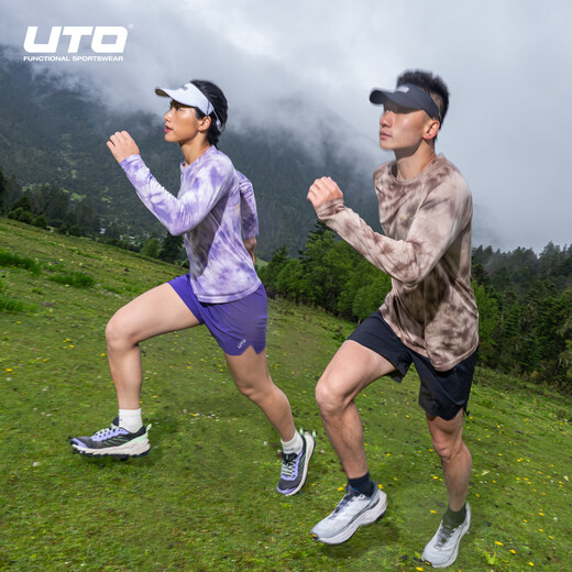 UTO Merino wool tie-dye quick-drying long-sleeved men's and women's outdoor cross-country running T-shirt sports top Muzan Purple - Women's L