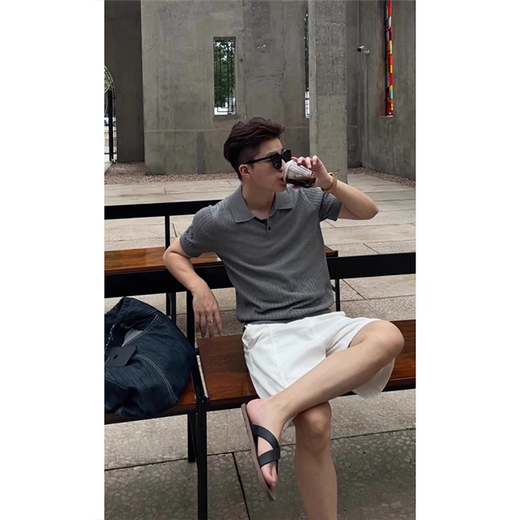 Jufeng old money style Henry collar knitted Polo shirt short-sleeved men's summer heavy lapel shoulder T-shirt American retro half-sleeved black M (suitable) 100-115Jin Jin equals 0.5 kg