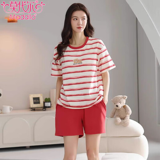 
Modal pajamas ladies summer 2024 new pure cotton shortsleeved shorts two-piece suit summer striped home clothes can be worn outside Z9856 M [recommended to wear 80-100Jin [Jin equals 0.5 kg]]