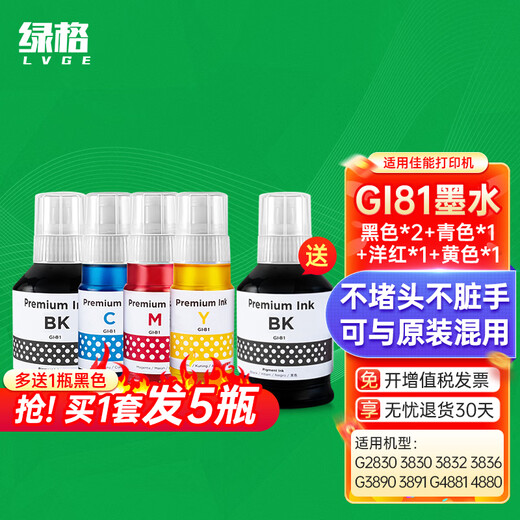 Green Grid adapté au Canon G2830 3830 3832 3836 3890 3891 G4881 4880 Ink Ink Gi-81 Black Bk Ink-127ml (2 packs)