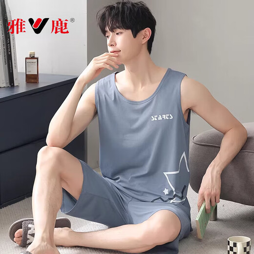 Yalu Herren-Pyjamas Sommermodal Ice Silk Weste Shorts Anzug Teenager große ärmellose Hauskleidung A-12027 2xl