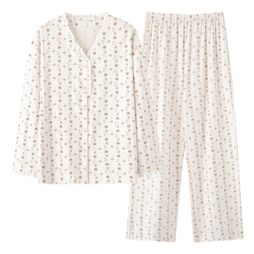 Allenalyson Xinjiang Long Velvet Baumwolle bequemes Paar Hauskleidung Frauen Langarm Hosen Pyjamas Set Al-J3e3291 Weiße Zähne m