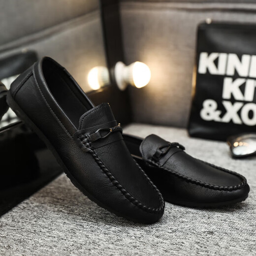 Spider King (ZHIZHUWANG) leather face British driving fashion men's lof bean shoes men's versatile breathable men's shoes soft sole soft leather summer D826 black 39
