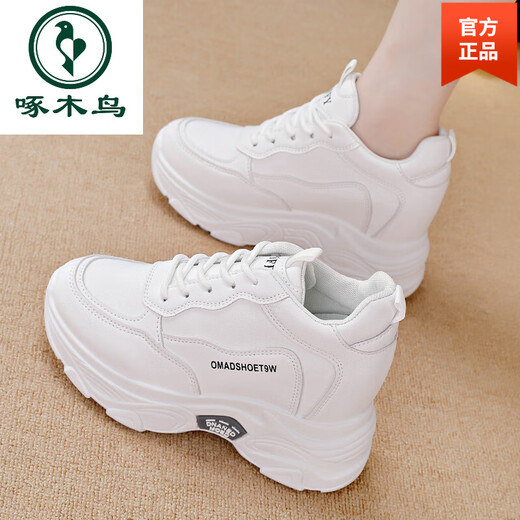 Holzspecker Marke Echtes Leder innenhöhenhöhe Daddy Schuhe für Frauen 2025 Frühling Neue weiße Schuhe Dicke alleinige vielseitige Leder-Freizeitschuhe für Frauen 826 Weiß 37