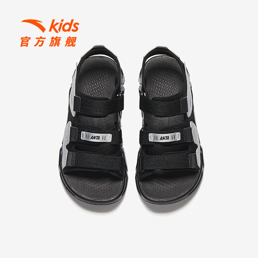 ANTA Children's Sandals Men's and Women's Shoes 2025 Summer New Summer Velcro Lingbo Open Toe Arch Beach Shoes Boys Black/Silver-8 39