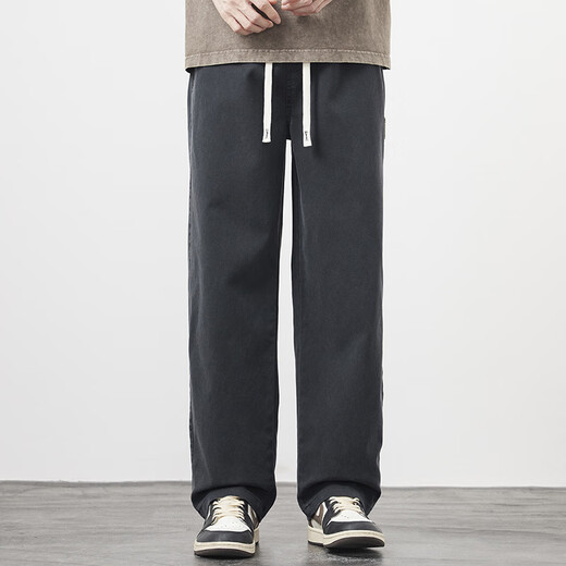 LEE KIDS new mulberry silk casual pants men's spring and summer straight trousers Lycel's cool and breathable high street trendy men's wide-leg pants 9901 black S (80Jin[Jin equals 0.5 kg])
