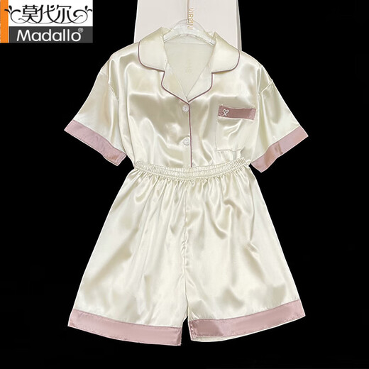 
Modal 2025 new ice silk pajamas for women short-sleeved summer thin silk for outdoor wearable home clothing suit spring and summer FS_9214# cardigan double short lace pocket 2XL