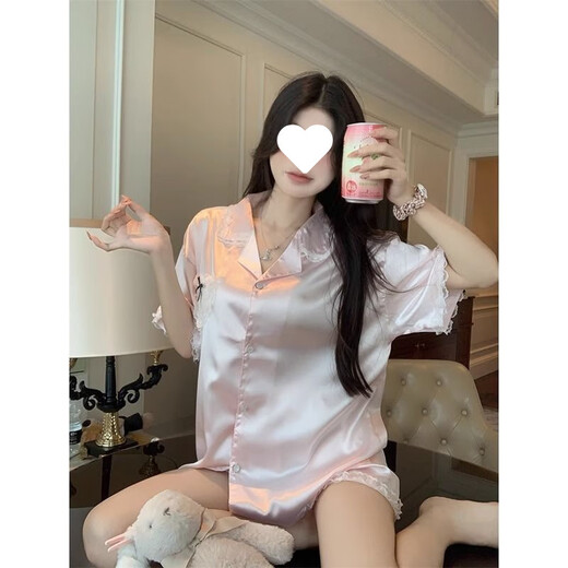 Zipjbx Ice Silk Pyjamas für Frauen im Sommer dünne süße Liebe Spitze Kurzarm Shorts Sommer High-Value-Heimkleidungsset-YFY-9901 M [Vorgeschlagen 80-100Jin [Jin gleich 0,5 kg]]