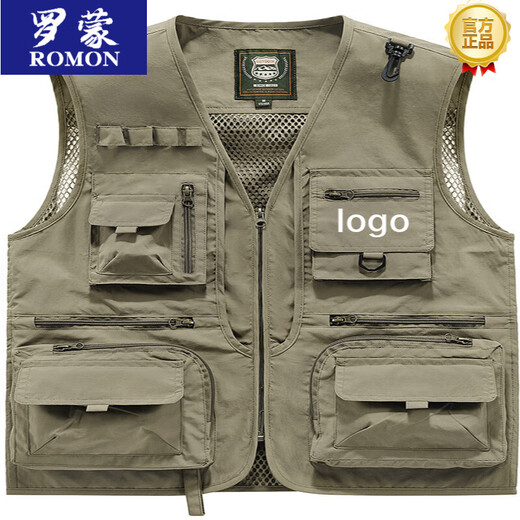 Romon Men's Workwear Chaleco para hombres Fotografía de fotografía de bolsillo de bolsillo de bolsillo para hombres Ropa de trabajo impreso personalizado Clip 8815 Gray Dark [Versión minorista] 2XL