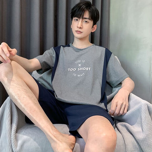 Мужская пижама Mu Fengqing Summer Shorked Shorts Новый подросток хлопок плюс жир плюс размером среднего возраста набор домашней одежды Summer HD9928 [Новый набор] L [Вес 100-125 JIN [JIN равно 0,5 кг]]
