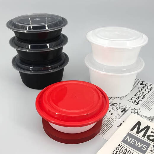 三栖虎美式圆形一次性餐盒900ml打包饭盒黑色带凸盖加厚外卖快餐便当汤 美式838圆三格黑底(150套)