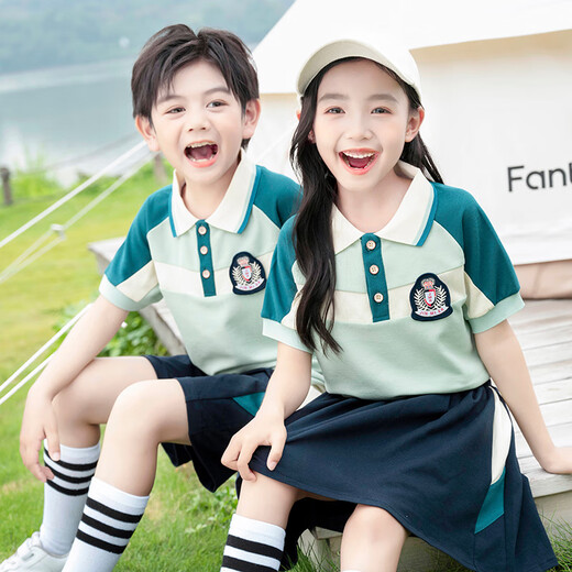 米诗德（MISHIDE）米诗德幼儿园园服夏季英伦校服小学生校服套装夏季短袖英伦风毕业 绿色6625款男T恤+短裤 160cm 均码