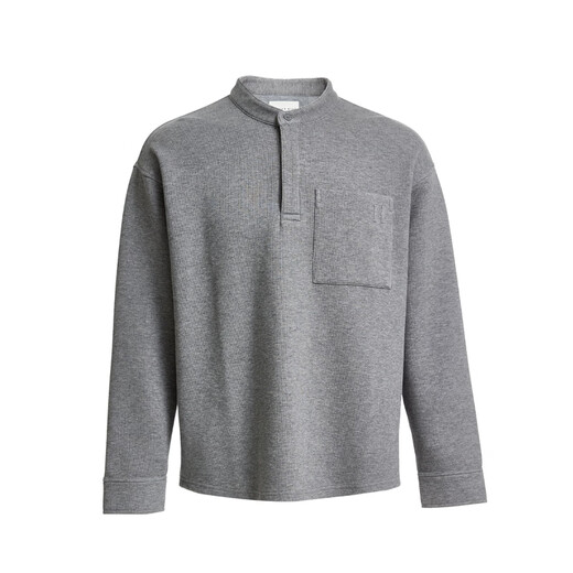 SEASON HIGHSEASON HIGH men's sweatshirt solid color simple comfortable classic henley collar loose top S25333006 MEDIUM GRAY MELANGE medium gray regular M