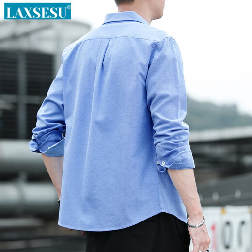 LAXSESU秋季牛津纺衬衫男士春秋款休闲长袖衬衣中青年宽松外套 681长袖黄色 M :请参考尺码表下单