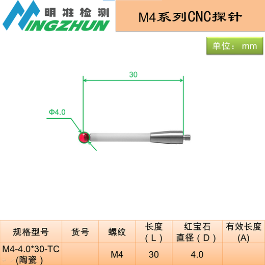 
M2M3M4 stylus ceramic rod ruby ​​spherical needle Renishaw domestic CNC probe three-coordinate stylus M4-5.0*100-TCA-5000-9761