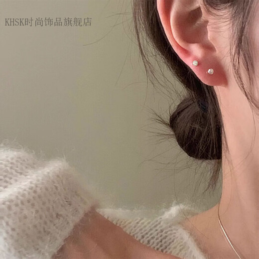 KHSK Old Phoenix 999 Pure Silver U-shaped Earrings Earrings Screw Twist Double Ear Hole All-in-One Ear Hole Ear Bone Nail 999 Pure Silver Gold Frosted U-Shaped