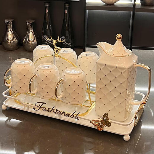 Yusenyi high-end tea set set light luxury home hospitality teapot teacup office hospitality Shuizi high-end tea set teacup 9-piece set 691 gift box