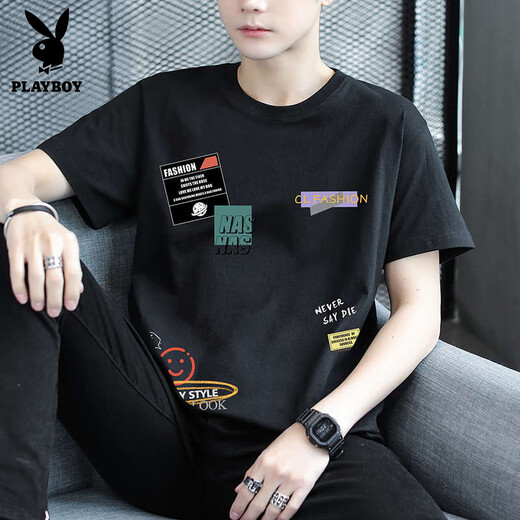 Playboy (Playboy) Sommer Pure Cotton Kurzärmer T-Shirt Herren-Trendmarke Lose und vielseitige Teenager mittlere und Highschool-Schüler mit halbem Ärgernis mit großen Kindern Kleidung T9902 Weiß M 80-100jin [Jin gleich 0,5 kg] kann getragen werden