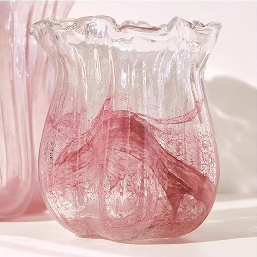 Muding pearlescent pink glass art vase light luxury style high-end living room flower arrangement decoration B&B birthday gift