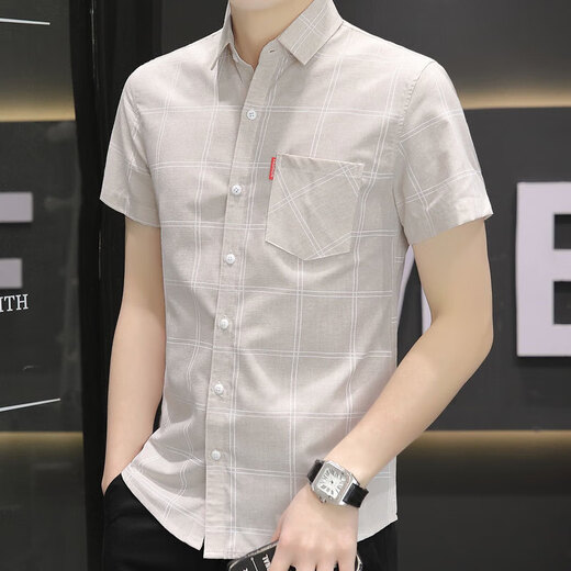 Aonta Snow Anta Classic 2025 New Ice Silk Short Shirt Men's Men's Summer Pocket Shirt Co dans le style coréen Slim et polyvalent 854 Kaki Hailanzhi M 90-104Jin [Jin est égal à 0,5 kg]