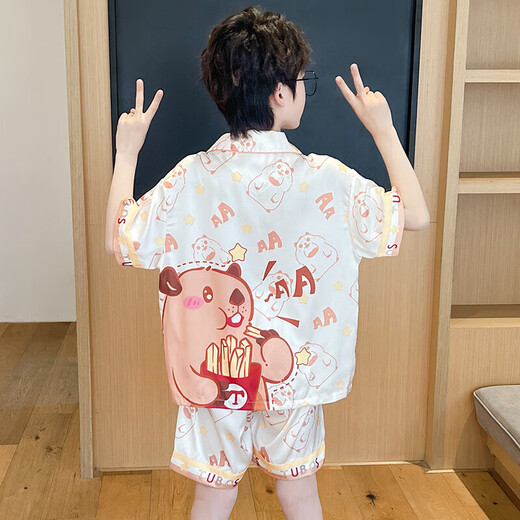
Shiru Meng Summer Children's Short Sleeve Set Home Suit Spring and Summer Ice and Snow Lapel Boys Boys Cartoon Cardigan Pajamas 6636# (Yellow Dragon) 130 Children 12 size 120-130CM 45-55Jin[Jin equals 0.5 kg]