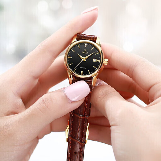 Des montres de couple de marque Olevs, une paire de montres mécaniques entièrement automatiques pour hommes et femmes, imperméables et lumineuses, et un cadeau d'anniversaire pour petit ami et petite amie. Le couple noir regarde 6629 [né une paire]