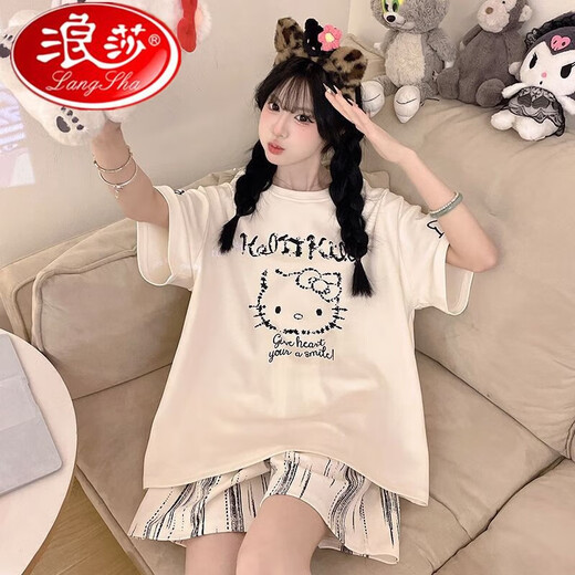 
Langsha pajamas for women in summer pure cotton short sleeve thin cartoon girl summer style women's plus size cotton home clothing set 9928 Women's L size 160cm90-105Jin [Jin equals 0.5 kg] All size