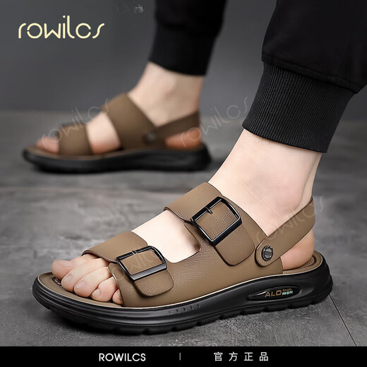 rowilcs凉鞋男2025夏季新款休闲潮流户外两穿凉拖鞋子男士防滑开车沙滩鞋 卡其9768【官方旗舰款】 38