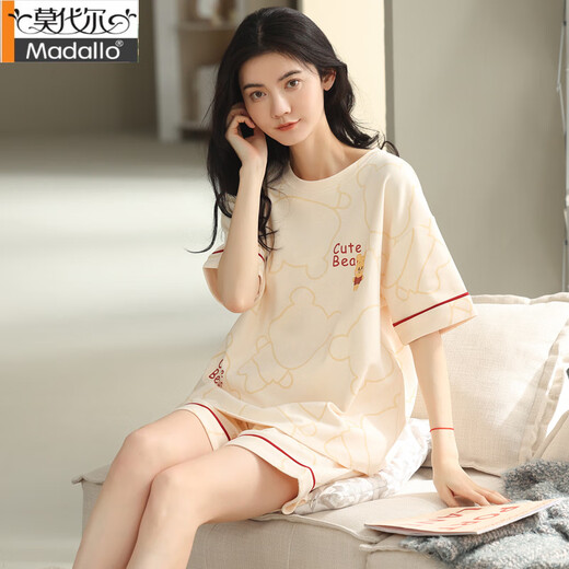 莫代尔2025新款纯棉短袖睡衣女夏季条纹两件套家居服 YZT9855 M 女款 建议80-100斤