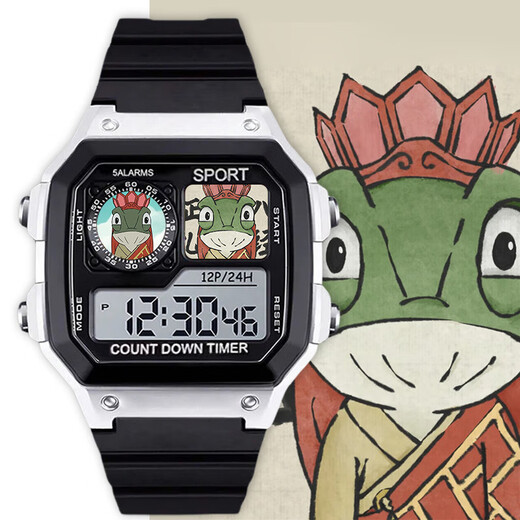 Die kleine Monsterfigur um das Tierkreiszeichen des Tierkreiszeichens des Schweins Dämon -Kröte Elektronische Uhr Electronic Watch Student Was Waterfood Männer und Frauen geben Geschenke [Mode Silber Schwarz] D15689 Elektronische Uhr [importierte Bewegung + Super Long Standby] Geschenkbox