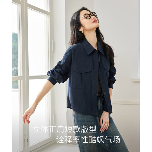 Vanciman French Casual Longärmed Hemd für Frauen im Herbst Neue schlanke Nischen-Schulter-Temperamenthemd Marine Blue L.