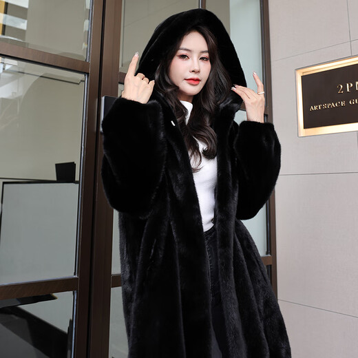
Winter home brand imported mink coat for women whole mink medium length hooded mink fur fur coat for women with hat winter black XL 120Jin[Jin equals 0.5 kg]-140Jin[Jin equals 0.5 kg]