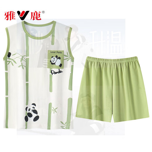 Yalu chest pad vest pajamas for women for summer pure cotton thin cartoon panda sleeveless home clothing set can be worn outside large size chest pad vest set-F9856 M women Recommended 80-100Jin [Jin equals 0.5 kg]