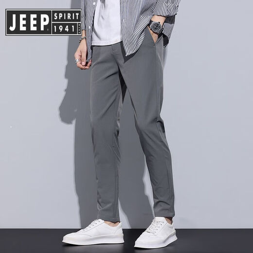 JEEP SPIRIT Jeep Men's Casual Pants 2025 New High-end Straight Slim Business Black Suit Thin Pants Men's Summer 9905 Black Nine-point [Upgraded Ice Wire] 28 [90-100Jin [Jin equals 0.5 kg]]