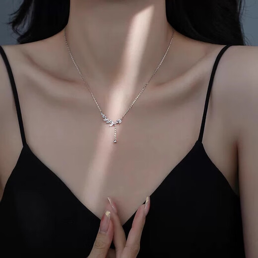 MZMZ platinum necklace women's pt950 platinum clavicle chain tassel wheat ear pendant Valentine's Day birthday gift for girlfriend local warehouse/next day delivery - light luxury earrings and peace necklace