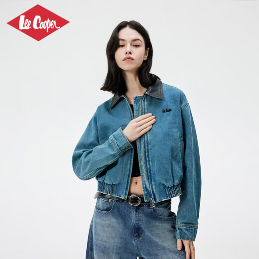 Lee Cooper李库珀高端美式牛仔外套女短款翻领品牌复古水洗设计感小众夹克女 蓝色 M
