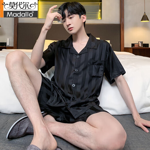 
Modal pajamas men's summer ice silk short-sleeved thin summer men's imitation silk summer style can be worn outside home clothing suit Ice silk S1203 men 3XL