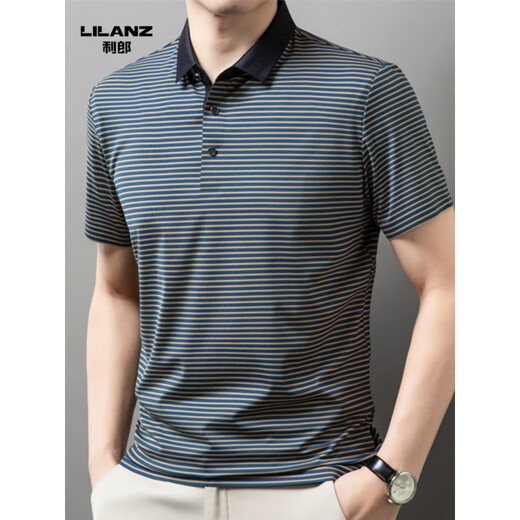 T-shirt à manches courtes de Lilang Men's Summer Summer Striped Young and Middle-Agef Casual Polo Contrac