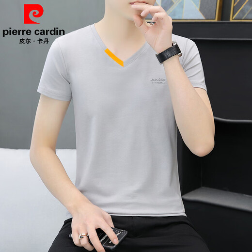 皮尔卡丹（pierre cardin）夏装新款高档纯色纯棉男短袖潮牌t恤打底衫V领体恤潮流半袖上衣服 白色qy691 M 90-100斤