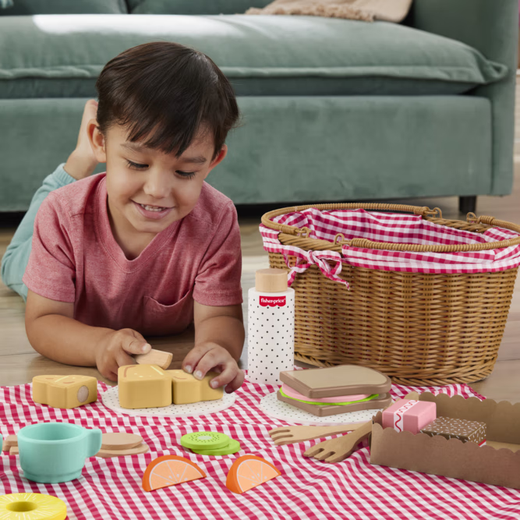 Fisher-Price Girls Juguetes para niños Regalos de cumpleaños House Fisher Wooden Building Blocks Canasta de picnic Hxt81