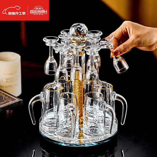 ZHIO Chinese-style national-style liquor cup, high-end light luxury thatched cup, spirit shot glass, one-cup Chinese-style gold foil liquor cup set, small tall cup, gold foil cup + Jinshan pot cup holder (6