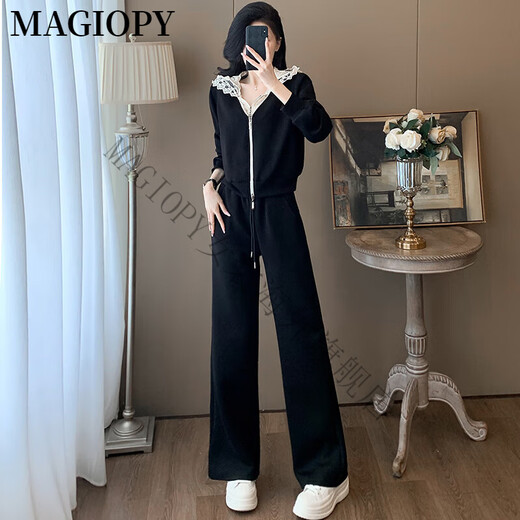 Magiopy International Luxury High-End-Marke Light French Style Casual Mode-Modeanzug für Frauen 2025 Spring Mode modisch altersreduzierende schwarze Jacke, schwarze zweiteilige Sets (100jin [Jin Equals Equals])