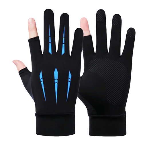 Sonnencreme Handschuhe Herren Sommer dünner Stil exponiertes Fingereis Seidenfahren und Reiten Leck zwei Finger locken Fischerei zum Halbfinger -Sommer -Leck zwei Finger - Schwarz