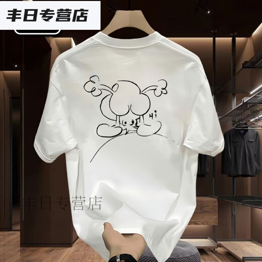 
TYBURN2025 summer heavyweight T-shirt casual and versatile short-sleeved fly-eating sketch style print white short-sleeved (front and back D9923) S Suggestion (90-110Jin [Jin equals 0.5 kg])