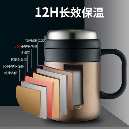 316 Edelstahl Thermos Cup Männer und Frauen Brauen Tee Tasse 304 Wasserbecher Büro Großkapazität mit Griff 500 ml Knight Black T6172