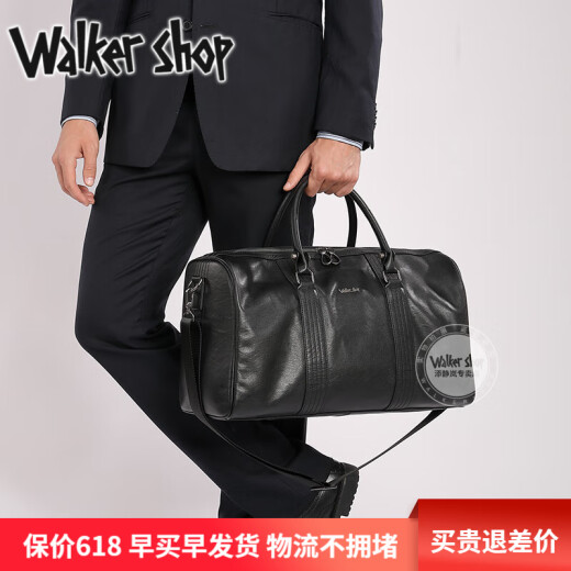 Walker Shop旅行包【优选头层牛皮】商务出差大容量旅行包男手提包单肩包 黑色 29cm*28cm*49cm