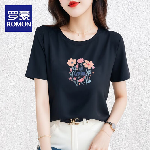 罗蒙（ROMON）t恤女纯棉短袖2025夏季新款宽松显瘦休闲简约t恤设计感小众上衣 白色 【纯棉】695 S