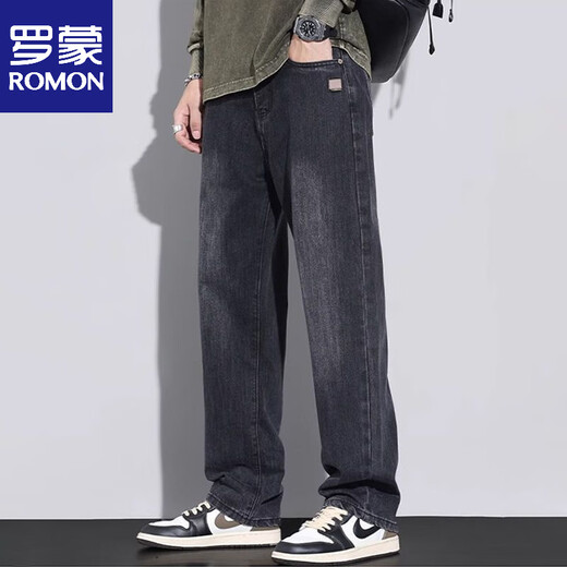 Romon 2025 summer retro jeans for men new style loose trousers straight casual wide-leg pants for men spring and autumn 1/2 9921 blue and gray (single set) 28 (waist circumference two feet one)